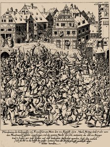 De Fettmilch-opstand. De plundering van de Judengasse in Frankfurt op 22 augustus 1614, ca. 1616-1617 door Georg Keller