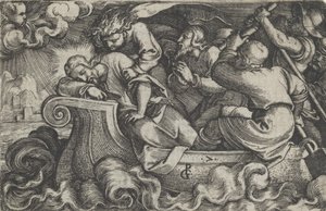 Christus Slapend Tijdens de Storm op het Meer van Tiberias, uit Het Verhaal van Christus, 1534-35 door Georg Pencz