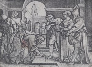 Christus en de overspelige vrouw door Georg Pencz