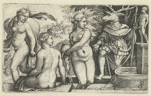 Diana verandert Acteon voor straf in een hert door Georg Pencz