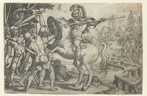 Horatius Cocles verdedigt de brug over de Tiber Verhalen uit vroege Romeinse geschiedenis door Georg Pencz