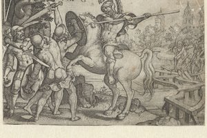 Horatius Cocles verdedigt de brug over de Tiber (Verhalen uit vroege Romeinse geschiedenis) door Georg Pencz