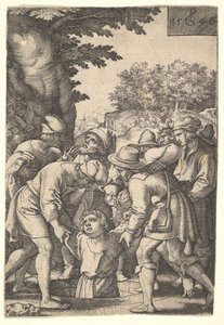 Jozef in een put neergelaten door zijn broers, uit de serie Het verhaal van Jozef, 1546 door Georg Pencz