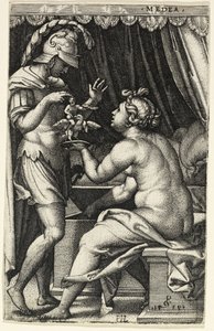 Medea en Jason, van Griekse Heldinnen door Georg Pencz