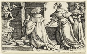 Salomo aanbidt het afgodsbeeld Moloch door Georg Pencz