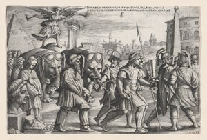 De triomf van roem op kuisheid, uit de Triomfen van Petrarca door Georg Pencz