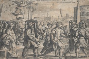 De triomf van roem op kuisheid, uit De triomfen van Petrarca door Georg Pencz