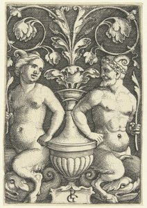 Vrouwelijke en mannelijke sater door Georg Pencz