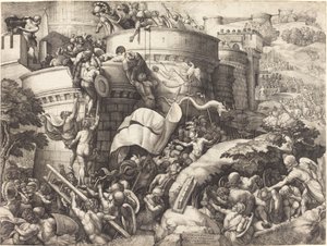 De inname van Cartagena door Georg Pencz after Giulio Romano