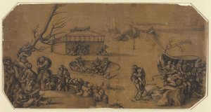 De Zondvloed door Georg Pencz after Michelangelo