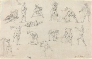 Studies van soldaten in het kamp door Georg Philipp Rugendas
