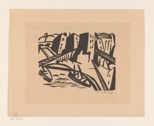 Boten aan een kade in de stad door Georg Schrimpf (signed by artist)