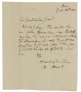 Handgeschreven brief aan Gebruder Ramann (wijnhandelaren in Erfurt), Jena door Georg Wilhelm Friedrich Hegel