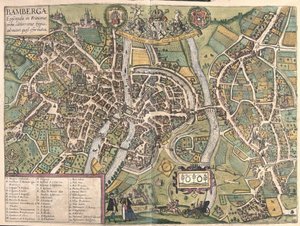 Bambergen (Duitsland) (gravure) door Georg Braun and Hogenberg Franz