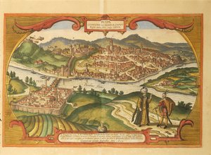Boedapest uit Civitates Orbis Terrarum door Georg Braun and Hogenberg Franz