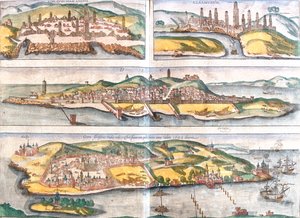 Casablanca, Azemmour, Diu, Goa, Marokko, India door Georg and Hogenberg Franz (1535 90) Braun