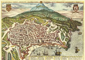 Catania, Sicilië, Italië door Georg and Hogenberg Franz (1535 90) Braun