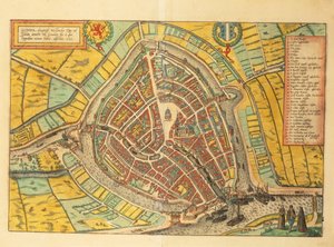 Kaart van Gouda uit Civitates Orbis Terrarum door Georg Braun and Hogenberg Franz