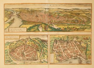 Kaart van Rouen, Nîmes en Bordeaux uit Civitates Orbis Terrarum door Georg Braun door Georg Braun and Hogenberg Franz
