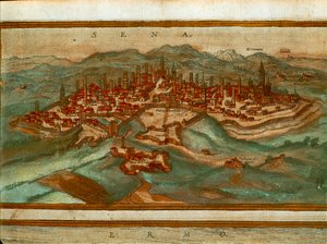Kaart van Siena uit Civitates Orbis Terrarum door Georg Braun and Hogenberg Franz