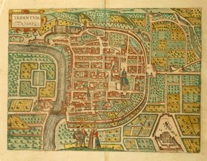 Kaart van Trento uit Civitates Orbis Terrarum door Georg Braun