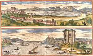 Pozzuoli, Baiae, Italië door Georg and Hogenberg Franz (1535 90) Braun