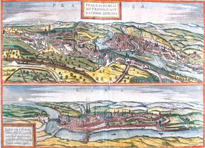 Praag, Cheb, Tsjechië door Georg and Hogenberg Franz (1535 90) Braun