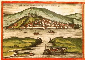 Sibenik, Kroatië door Georg and Hogenberg Franz (1535 90) Braun