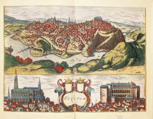 Spanje, Toledo, Stad Toledo uit Civitates Orbis Terrarum door Georg Braun en Franz Hogenberg, gravure door Georg Braun and Hogenberg Franz