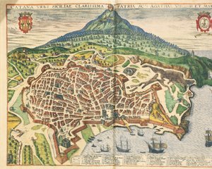 De stad Catania, uit Civitates Orbis Terrarum