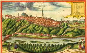 Znojmo, Tsjechië door Georg and Hogenberg Franz (1535 90) Braun