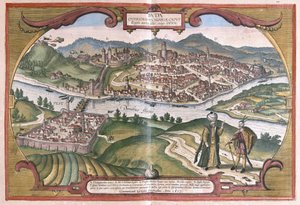 Boedapest, Hongarije (gravure) door Georg Braun and Hogenberg Franz
