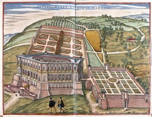 Paleis van Caprarola en de Farnese tuinen, Lazio, Italië (gravure)