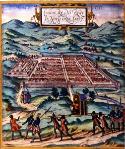Cuzco, het belangrijkste centrum van de Inca-beschaving. Atlas van Braun & Hogenberg