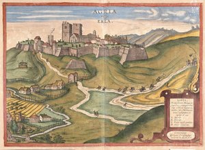 Eger, Hongarije (gravure) door Georg Braun and Hogenberg Franz