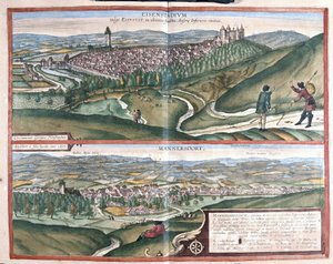 Eisenstadt en Mannersdorf am Leithagebirge, Oostenrijk door Georg Braun and Hogenberg Franz