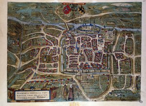 Kaart van de Duitse stad Weimar. Gravure uit de Atlas van 