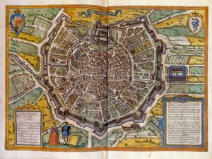Plan van Milaan in 1585 uit de Atlas van Braun & Hogenberg door Georg Braun and Hogenberg Franz