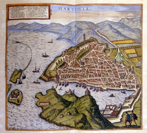 Uitzicht op Marseille uit de Atlas van Braun en Hogenberg door Georg Braun and Hogenberg Franz