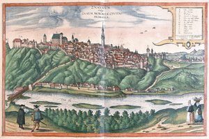 Znojmo, Tsjechië (ets) door Georg Braun and Hogenberg Franz
