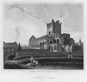 Zuidoostelijk uitzicht op Jedburgh Abbey, Roxburgshire door George (after) Arnald