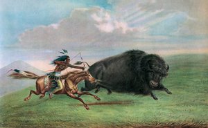 Print naar Buffalo Hunt door George Catlin, ca. 1920 door George (after) Catlin
