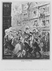 Sir Bulkeley Price brengt het hypotheekgeld naar Mr Scarve (gravure) door George (after) Cruikshank