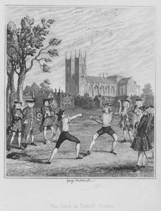 Het duel in Tothill Fields door George (after) Cruikshank