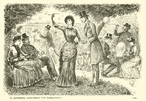Om het gras-tennis te vervangen - het bubbel-feest (gravure) door George (after) Du Maurier