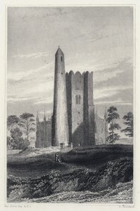 De Ronde Toren Belfort en Kerk van Swords door George (after) Petrie
