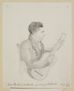 Señor Huerta van Orihuela, Valencia, speelt gitaar