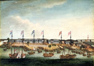De Hongs in Canton, voor 1820 door George (follower of) Chinnery