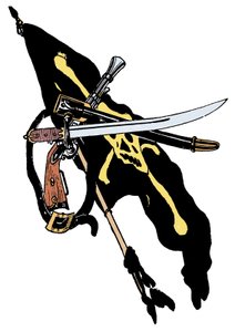 Piratenpaviljoen versierde schedel, sabels Illustratie uit 