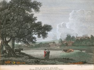 Het Paleis van de Koningin, vanuit het Groene Park met het Wachthuis bij Story